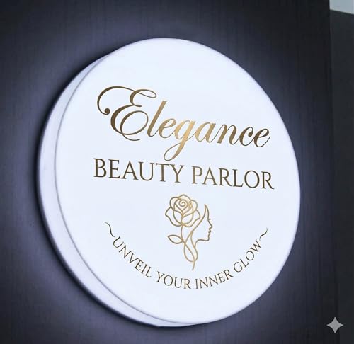 Image of Customized Printed LED Acrylic Sign Board | Personalized Name Logo with Warm White /Cool White Light | Backlit Round Signage for Shop, Office, Clinic & Home Entrance Branding (8x8 inch)