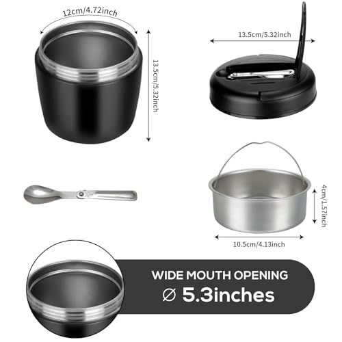 Romon Termos Per Alimenti 1200Ml Contenitore Termico Per Alimenti In Acciaio Inossidabile Sans Bpa Portapranzo Termico Con Cucchiaio Pieghevole Per Ufficio Scuola & Camping Nero - 2