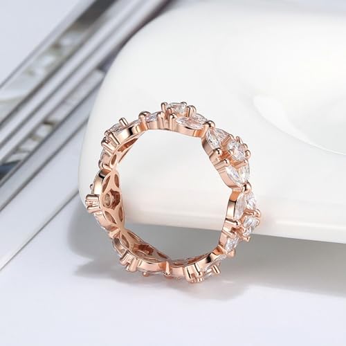 Ginger Lyne Collection Unique Eternity Marquise Clear CZ Rose Gold over Sterling Silver Bridal Eternity Wedding Band Ring3