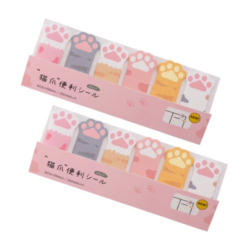 NUOLUX 2個 猫の肉球付箋 冊 学校用品 小型メモパッド かわいい異形ブックマーカー 粘着メモ紙 書き込み可能 軽量で持ち運び便利 学生やオ