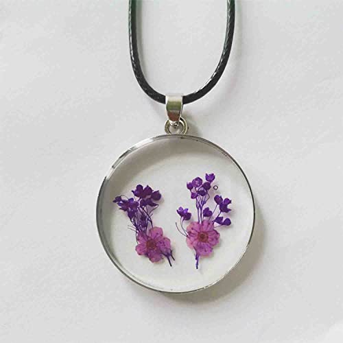 Ptgmh Pressed Flower Necklace With Real Dried Flower Sample Resin Jewelry Flower Jewelry Round Resin Pendant Flower Necklace For Women Girls (Purple) #TOP4