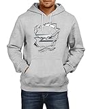 DTG Print Sweatshirt OPEL Torn 2 Logo Hoodie Herren Men Car Auto Tee Black Grey Long Sleeves Present Christmas (L, Grey)