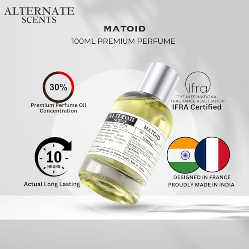 Image of Alternate Scents Matoid Long Lasting 100ml Perfume For Men& Women |Strong& long Lasting with 30% Oil Concentration|Woody Sandalwood Musk | Fragrance From France | Made In India|