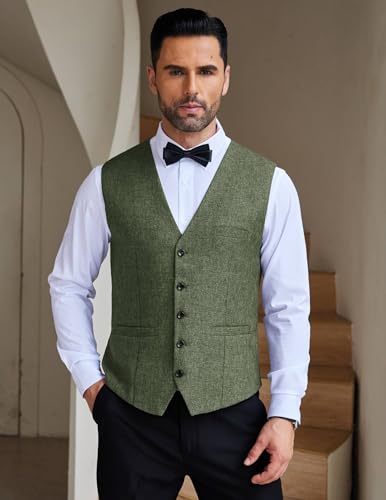 Coofandy Men Lightweight Suit Vest Tweed Vest For Business Wedding Part Prom Army Green Xl thumb #1