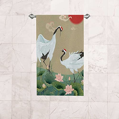 Hand Towels Face Towels Set Of 2 Japanese Cranes Lotuses Asian Oriental Style Soft Comfortable Polyester Microfiber Fast Water Absorbent Towels For Bathroom Kitchen 30X15 Inch #TOP5