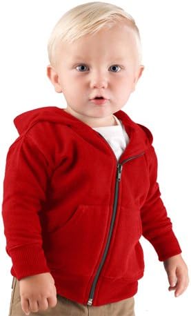 RABBIT SKINS Infant Fleece Long Sleeve Full Zip Hooded Sweatshirt with Pouch Pockets, Red, 12 Months