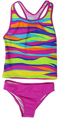 Speedo Girls One or Two Piece Sporty Swimsuit (8, Pink Multi Stripe Racerback)