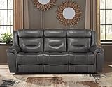 Lexicon Finlay Top Grain Leather Power Double Reclining Sofa, Dark Gray