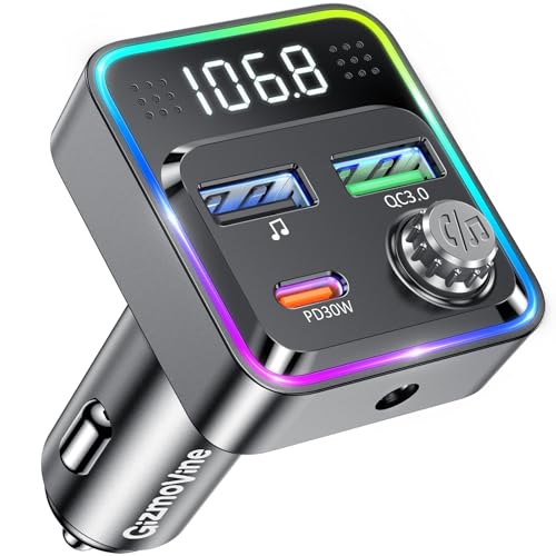 Bluetooth Car Adapter,GizmoVine Car Bluetooth Transmitter,Fm Bluetooth Transmitter Car 12V/24V PD 30W Fast Charger,Wireless Usb Bluetooth Adapter for Car,LED Display Hands-Free Calling