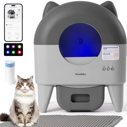 Duabes Self Cleaning Litter Box: Extra Large Automatic Cat Litter Box Self Cleaning for Multiple Cats - APP Control with Smart Sensors - Safety Protection - Low Noise Design