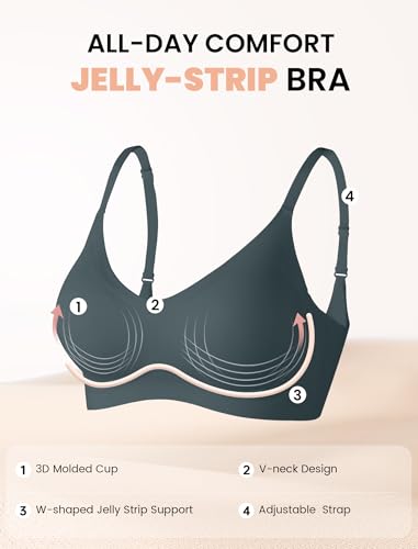 Image of Vertvie Wireless Bras for Women Full Coverage Supportive Seamless Bralettes No Underwire Push Up Comfort Soft T-Shirt Bra(Dark Teal,Small)