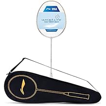 Li-Ning Wind Lite 700 II Carbon Graphite Badminton Strung Racket with Full Racket Cover White/Gold