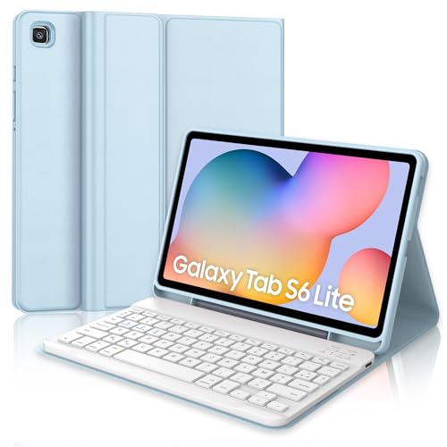 Coque clavier pour Samsung Tab S6 Lite IVEOPPE AZERTY bleu ciel