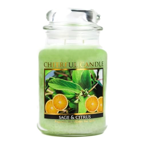 A Cheerful Giver - Sage & Citrus Scented Glass Jar Candle (24 oz) with Lid & True to Life Fragrance Made in USA