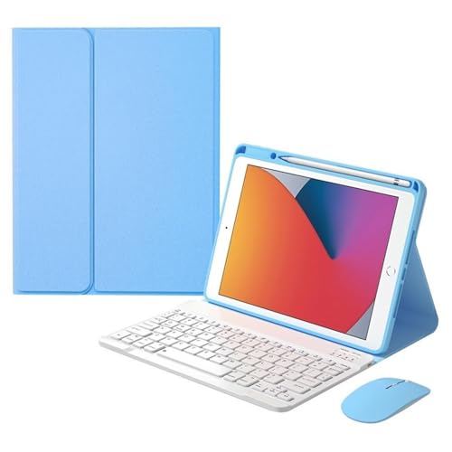 Luopan �^�u���b�g�P�[�X�ƃJ�o�[, ���C�L�[�{�[�h�ی�P�[�X �y���X���b�g�t�� �z�����U�[�J�o�[ iPad Pro 10.5�C���`/Air3/7/8/9 10.2�C���`���j�o�[�T���ɍœK(Blue+white keyboard+mouse)