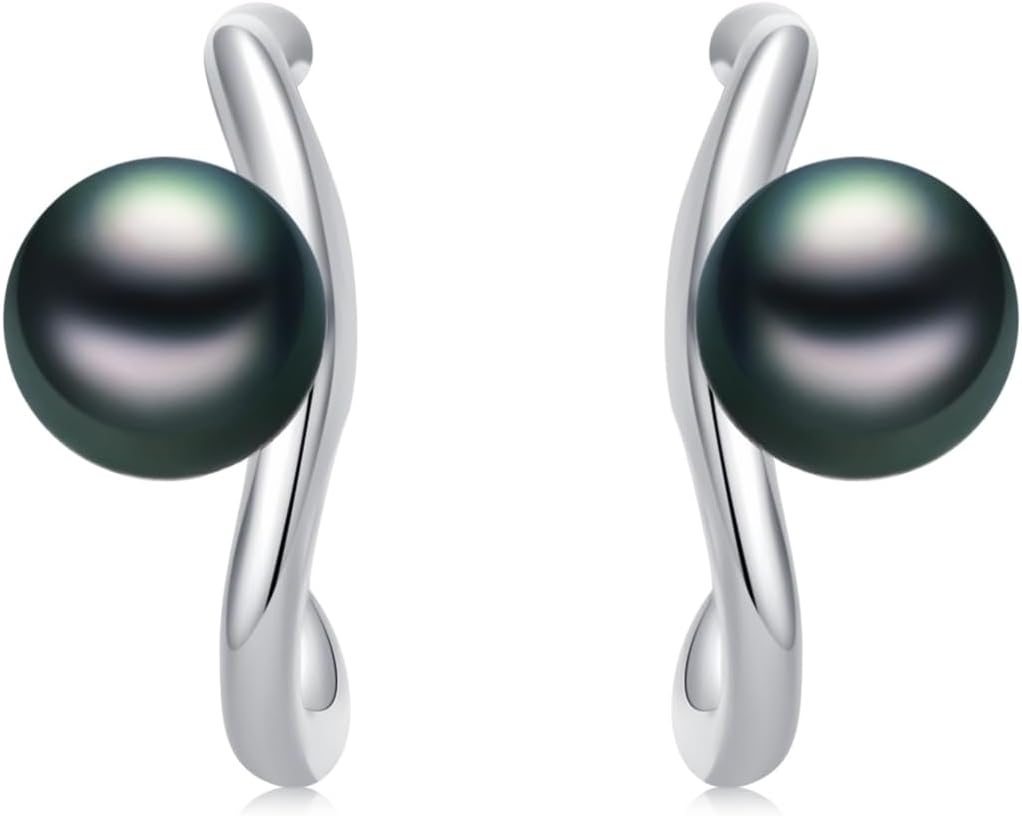 Tahitian Black Pearl Earrings Stud 925 Sterling Silver Black Pearl Earrings Valentine's Day Birthday Christmas Jewelry Gift for Women Mom Wife Her