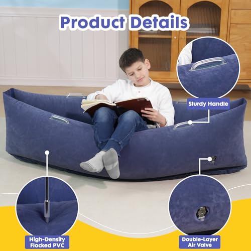 Image of Bmag Sensory Chair for Kids, Inflatable Peapod Canoe with Neck Pillow, 60 inch Sensory Pod Seating ADHD Toy Gift for Autistic Children, Includes Electric Air Pump, Dark Blue