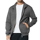 Men's Fleece Full Zip Up Sweatshirt Casual Lightweight Long Sleeve Mock Neck Jackets with Pocket(S,Dark Grey)