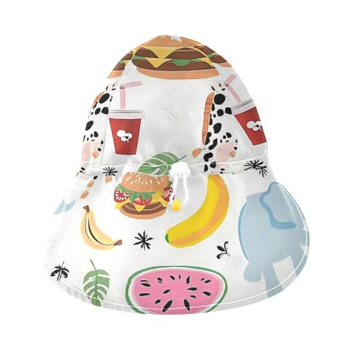 Baby Sun Hat Baby Boys Summer Hat Girl UPF 50+ Protection Adjustable Travel Essentials Junk Food Animals Simple3
