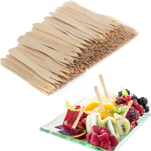 AOEVUIR 200 Pcs Cubiertos Tenedores Reutilizable Cubiertos Reutilizable De Madera Tenedores Fruta Niños Tenedores Pequeños Tenedores Para Tartas Cubiertos Para Fiestas Bocadillos Frutas Verduras
