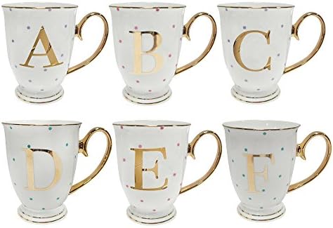 Bombay Duck Alphabet Spotty Metallic Mug Letter R Gold with Aqua Spots, Bone China, White, 1 Count (Pack of 1)