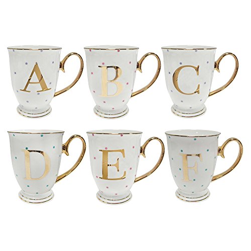Bombay Duck 13 x 13 x 12 cm Letter F Alphabet Spotty Metallic Mug with Aqua Spots, White/Gold