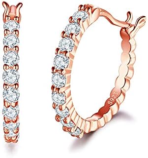 wynn's Silver Hoops Earrings for Women, 925 Sterling Silver Hoop Earrings, Silver 18mm Cartilage Hoop Earrings with Cubic Zirconia, Hypoallergenic Sleeper hoops, 3 Colors in Silver/Gold/Rose Gold