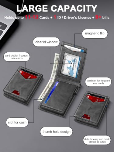 Image of Wallet for Men RFID Blocking Minimalist Card Holder Wallet for 12-14 Cards