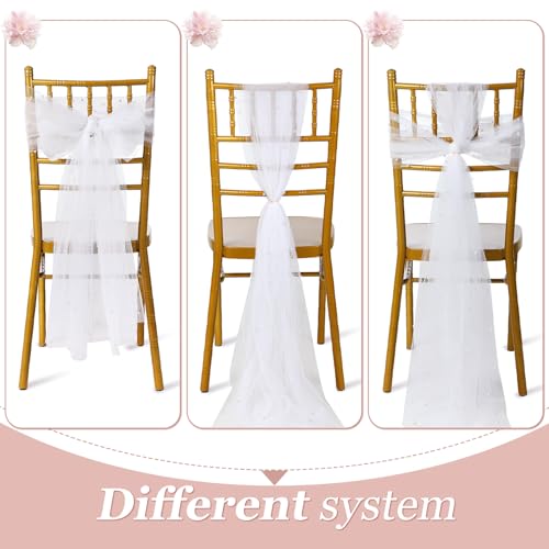 image for VitalCozy 50 Pcs White Pearls Chair Sashes Fabric Romantic Pearl Chair