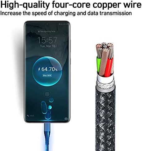 USB Type C Cable 6ft, White Cat 3 Pack 3A USB A to USB C Charging Cable Nylon Braided Fast Charging USB C Cord Compatible with Samsung Galaxy S21 S20 S10 Plus Note 10 9 8 LG Google Pixel Moto etcetc