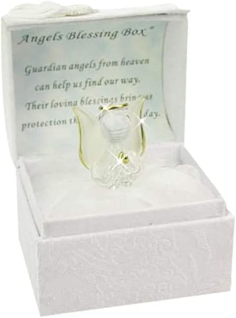 Angels Worry Box Gold Gilded Figurines, with Little Angel Wings, and a Spiritual Verse Inside the Lid | A Personalised Ornamental Box of Mindfulness for your Loved Ones (1 White Angel Blessing Box)
