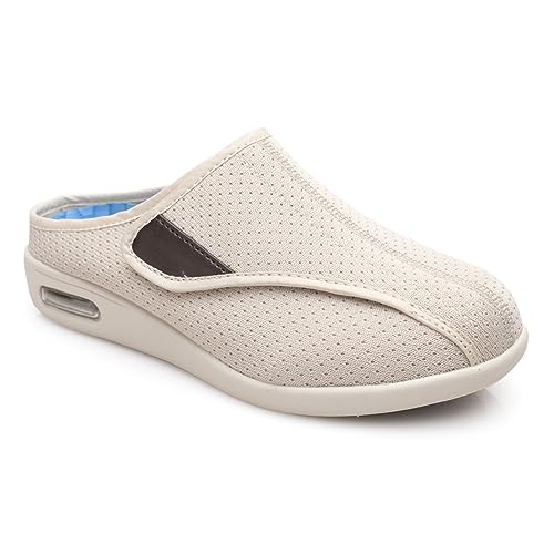 Sapatos femininos de largura extra larga para diabéticos, leve, respirável, ajustável, edema de idos