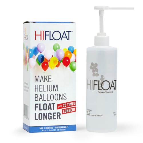 HI-FLOAT Balloon Treatment 16 oz – Extends Float Time for Helium-Filled Latex Balloons – Treats Up to 100 (11-Inch) Balloons – Non-Toxic, Biodegradable Balloon Sealant
