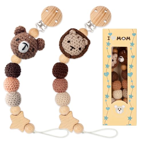 Image of VVAYHUA 2 Pack Pacifier Clips, Baby Pacifier Holder with Cute Animal Design - Pacifier Leash Pacifier Chain Universally Fits All Pacifiers/Teethers Baby's Gift