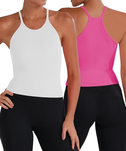 Image of Sunzel Ribbed Crop Tank Top for Women Seamless Racerback Camisole | Buttery Soft Nylon Spandex, Opaque No See Through, Stays in Place, Unpadded, Slim Fit, No Shrink, Yoga Workout Gym Casual