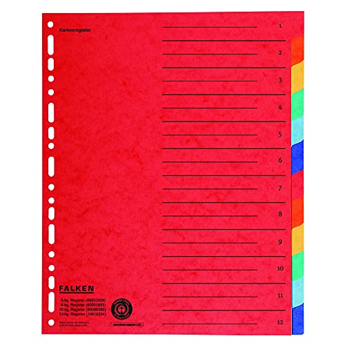 Falken 20er Pack Karton-Register überbreit für DIN A4+ 24 x 30 cm volle Höhe mit Organisationsdruck 12-teilig vollfarbig zur Ablage von Prospekt- und Klarsichthüllen