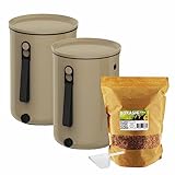 Moutta | 2er-Set Eimer Bokashi Organko 2 Cappuccino (9,6L) | Organischer Komposter mit Verdichter +...