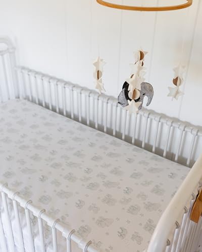Image of Crib Sheets Neutral - Fitted Baby Crib Sheets Bed for Girl Boy - 2 Pack Standard & Toddler Mattress (Watercolor Elephants) - Buttery Soft Organic Cotton Blend