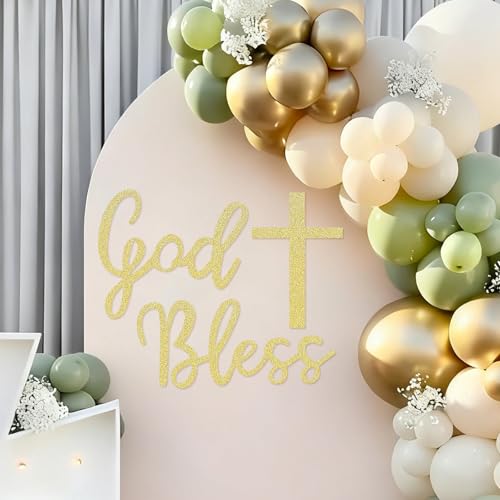 MASTRON God Bless Cross Sign for Backdrop - Glitter Gold