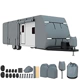 Mofeez Travel Trailer RV Cover, Extra-Thick Upgraded 7 Layers for Camper Cover 24'-27' Windproof Waterproof Rip-Stop RV Covers with Adhesive Repair Patches, 2Pcs Extra Straps & 4 Tire Covers