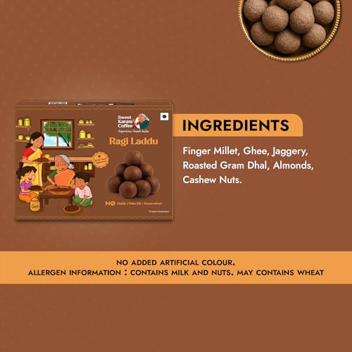 Image of Sweet Karam Coffee Ragi Laddu - 150g | Healthy Millet Ladoo with Jaggery, Almond & Cashew | No Refined Sugar & Palm Oil | Rich in Calcium & Fiber | Traditional Nutritious Snack for Kids & Adults