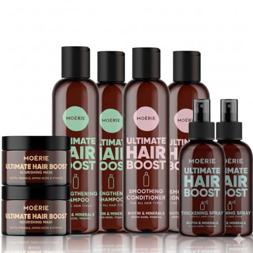 Moerie Shampoo and Conditioner Plus Hair Mask and Hair Spray Mega Pack – The Ultimate Hair Care Set – For Longer, Thicker, Fuller Hair - Volumizing Hair Products – Paraben & Silicone Free - 8 items