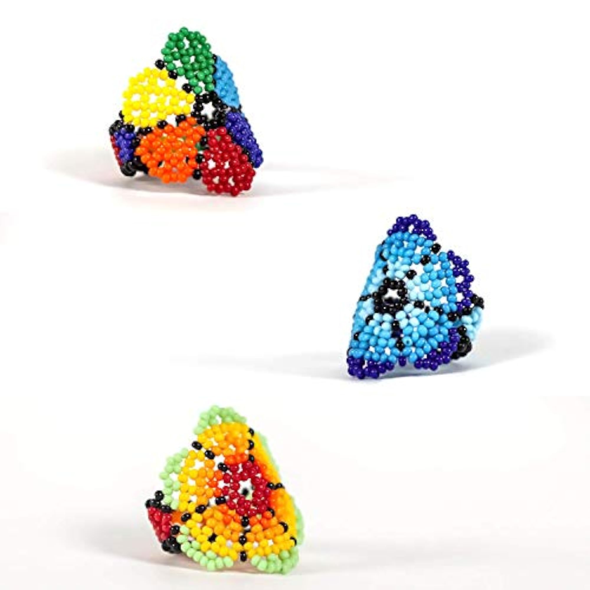 Floral Beaded Ring with Ethnic Charm, Handmade