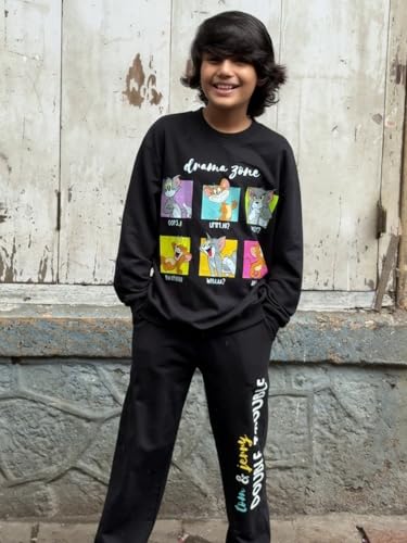 Image of Nap Chief Kids Cotton Official Tom & Jerry Printed Co ord set for Boys & Girls, Sweatshirt and Joggers Clothing Set for Casual Wear