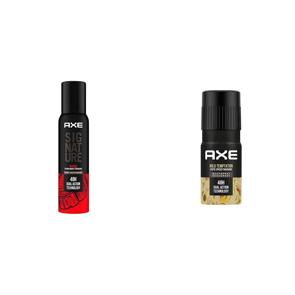 AXE Signature Intense Long Lasting No Gas Body Deodorant Spray For Men 154Ml And Gold Temptation Deodorant Spray, 150Ml