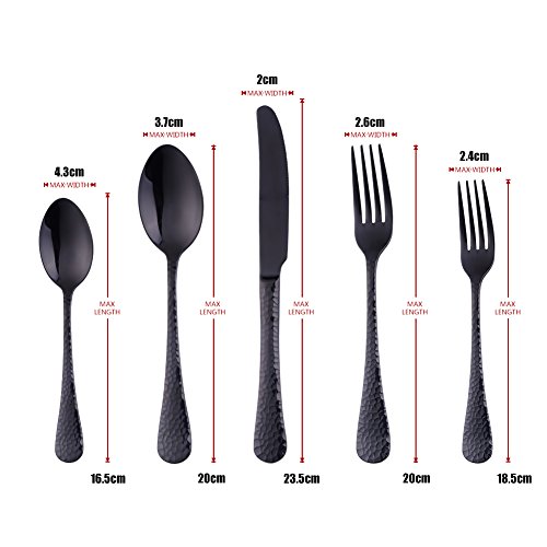 Bisda 5-Piece Black Silverware Flatware Set Service for 1 Stainless Steel Cutlery Set Include Dinner Knife Table Fork Table Spoon Salad Fork Tea Spoon for Wedding, Dishwasher Safe