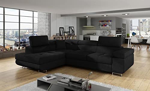 Froschkönig24 Anton I Ecksofa 275 x 202 cm Schwarz (Webstoff - Ontario), Ausführung:Links Cover
