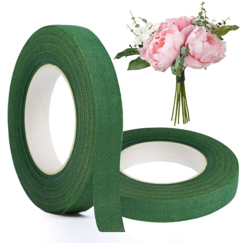 2 Rolls Green Floral Tape Floristry Tape12mm Width Green Tape Flower Arranging Accessories for Stem Wrapping and Floral Arrangements Bouquet Stem Wrapping and Florist Craft Projects