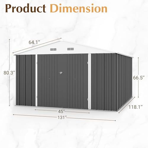Image of GUNJI 10 x 10 FT Shed Outdoor Storage Shed Metal Garden Shed with Lockable Door Outside Waterproof Tool Shed for Backyard, Patio, Lawn (Gray)