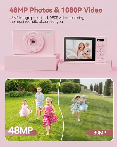Appareil Photo NuméRique Enfant avec 64Go Carte: 16X Zoom 48MP Numerique Compact Autofocus 1080P Camera Vlog Digital avec 2 Batteries pour Fille Adolescents DéButants Adultes – Image 3